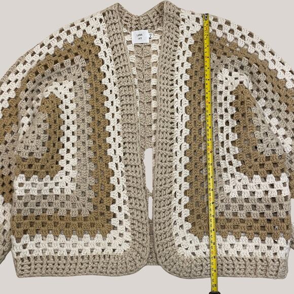 Anthropologie Chunky Crochet Cardigan Sweater | Cottage Core Granny Neutral NWOT - Picture 8 of 8